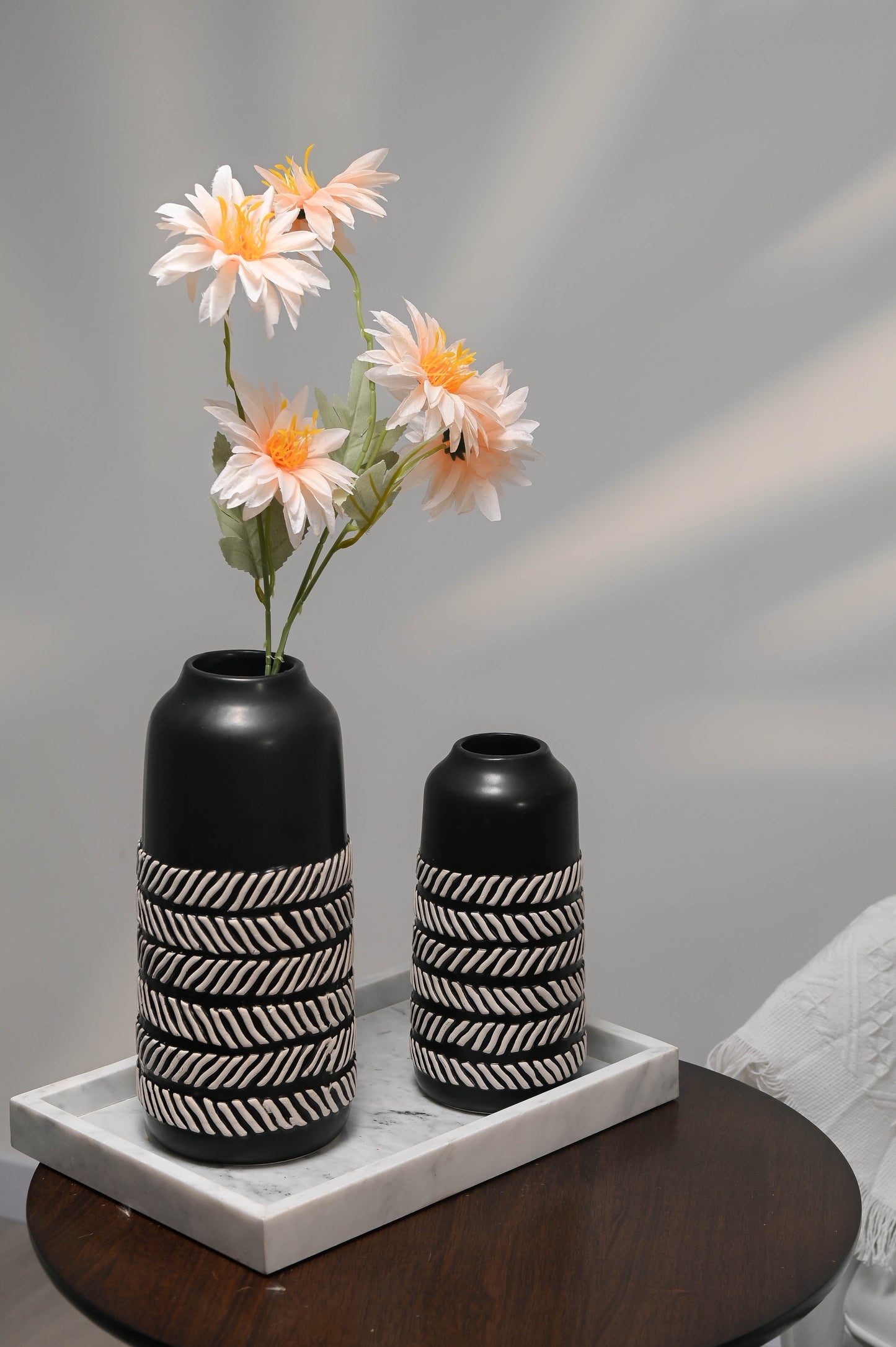 10"H, 7.5"H Black and White Vase for Table Decor Boho Ceramic Vases Accents, Decorative Tall Vases for Bathroom Mantel Living Room Shelf, Ideal Gift for Dad