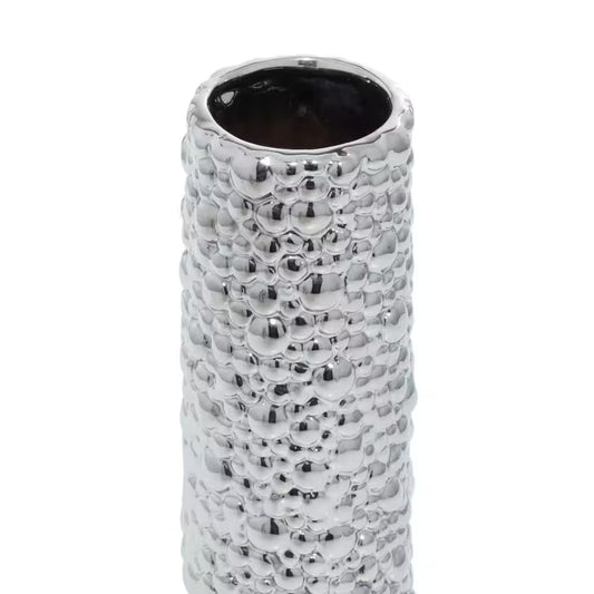 Glam Silver Slim Textured Ceramic Decorative Vases - Set of 3