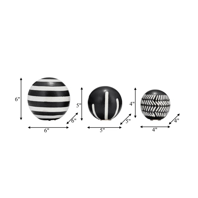 Contemporary Decorative Black and White Orbs - Set of 3