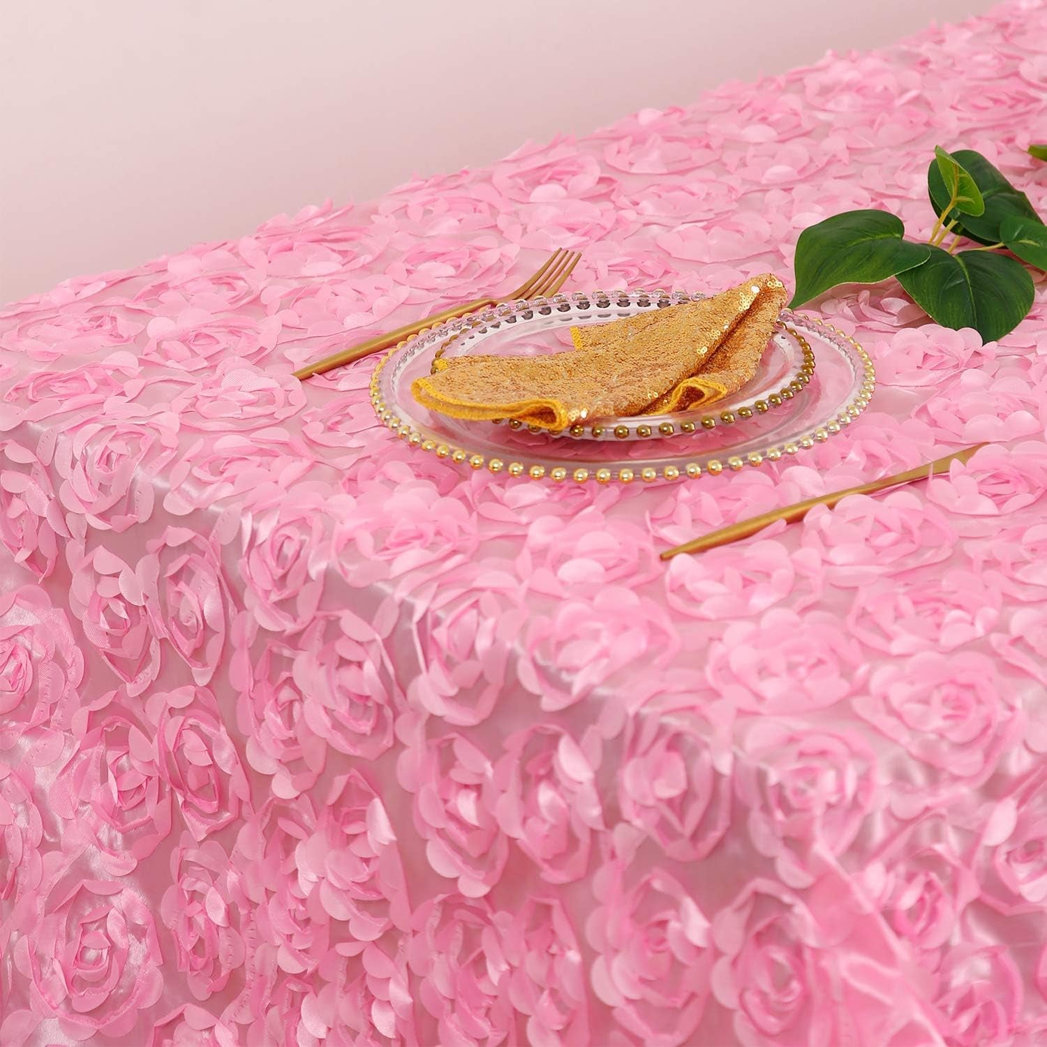 Satin Pink Rosette Tablecloth - Qty 1 (50X80 Inches)