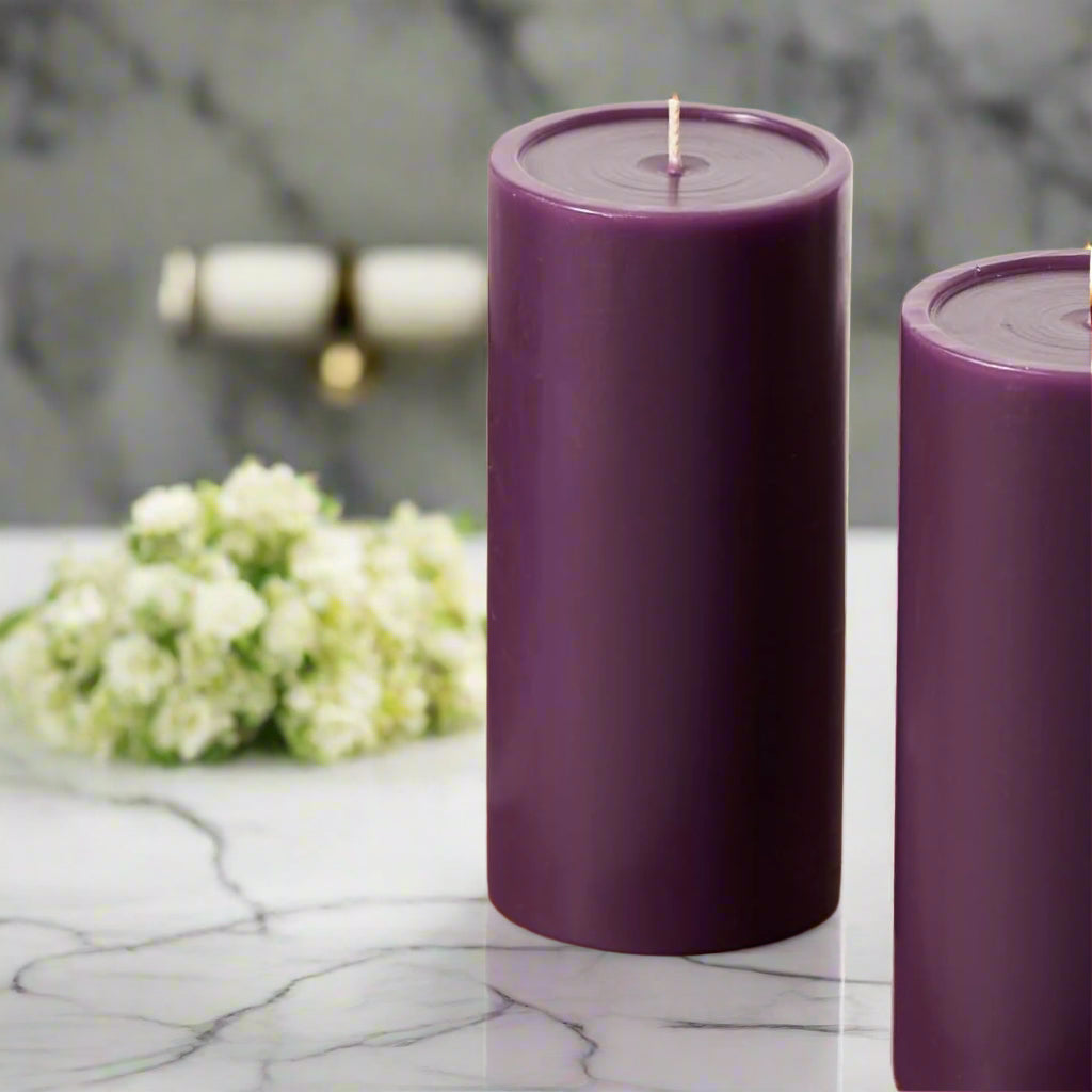 Luxury Smooth Purple Pillar Candles  - Set of 3