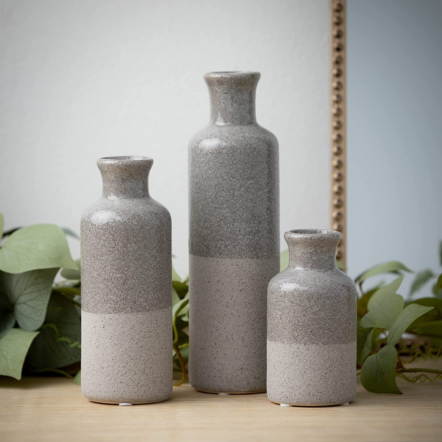 Modern Grey Ceramic Vases - Set of 3