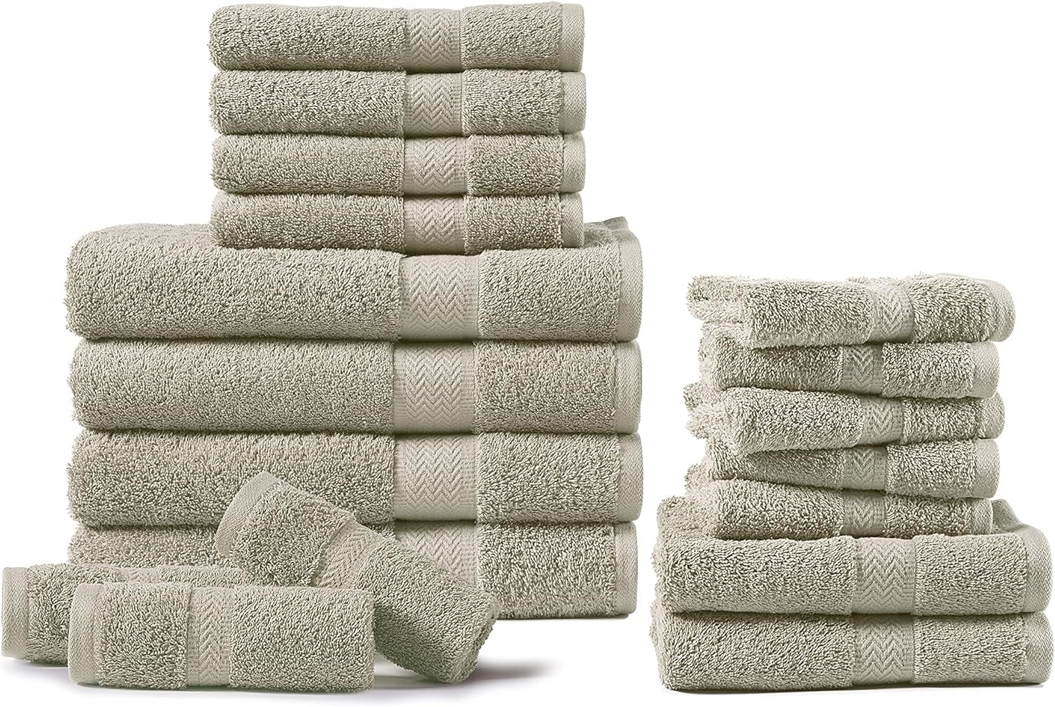 18-Piece Bath Towel Set (4 Bath Towels, 6 Hand Towels, 8 Wash Cloths) 600 GSM Bath Towels for Bathroom, Absorbent, Hotel Towels for Bathroom Daily Use, Bath Linens Set -Ash