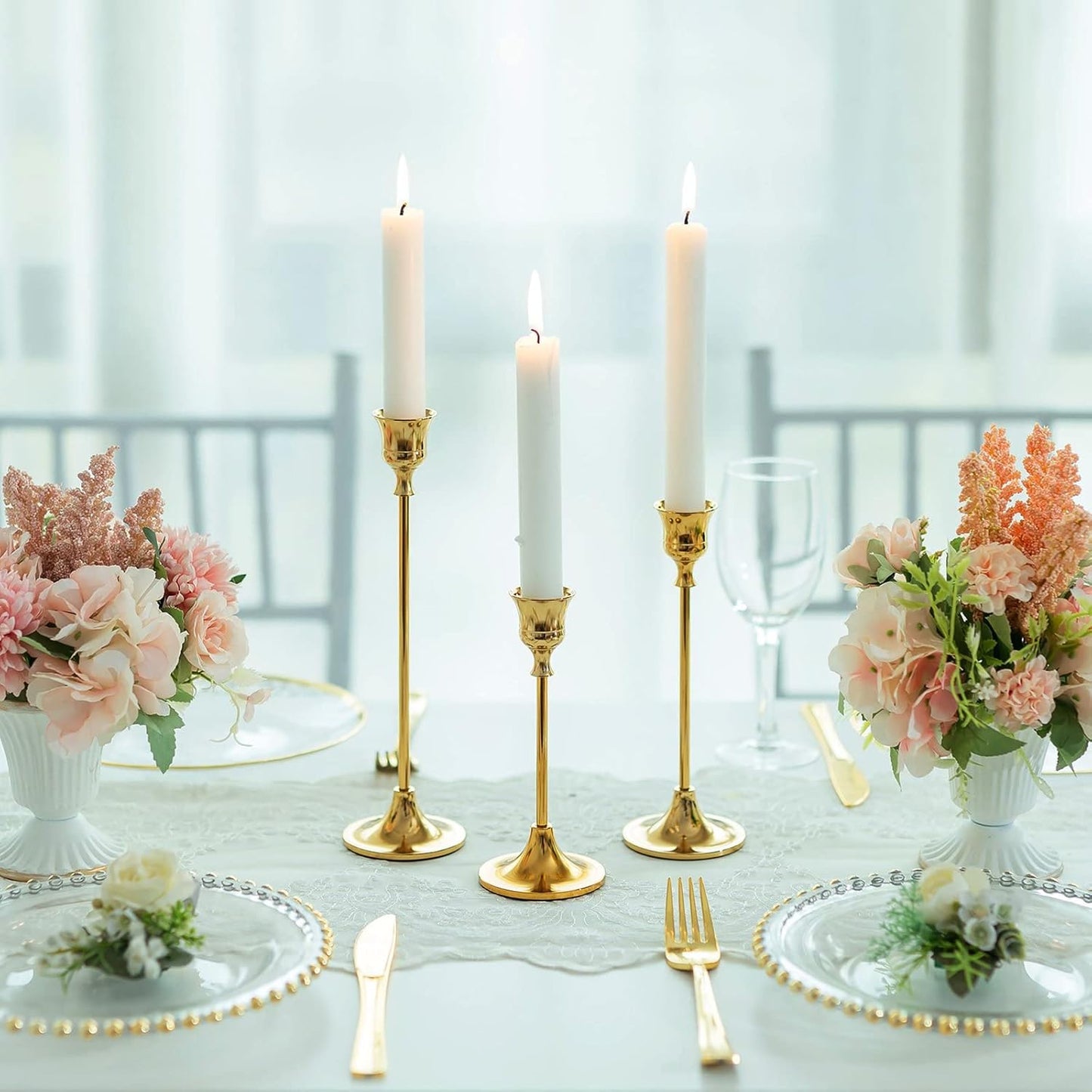 Candlestick Holder Gold Set of 3: Decorative Candle Holders for Taper Candle for Home Wedding Decor