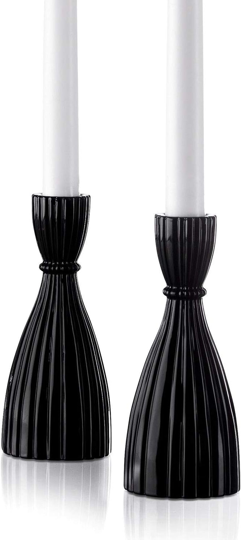 Modern Black Tapered Candlestick Holder - Set of 2