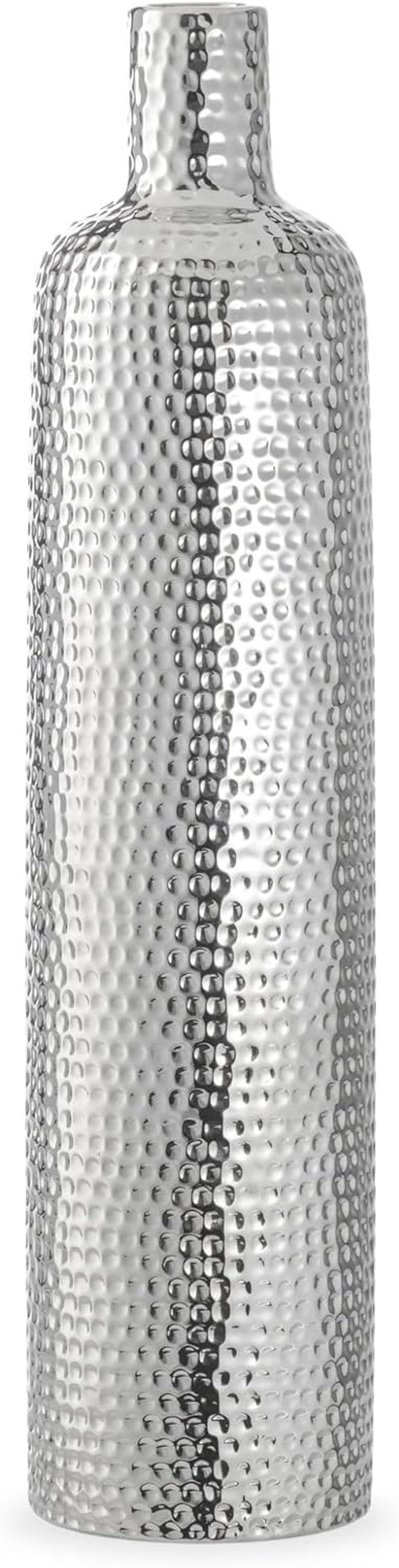 Contemporary Hammered  Silver Ceramic Vase 19”