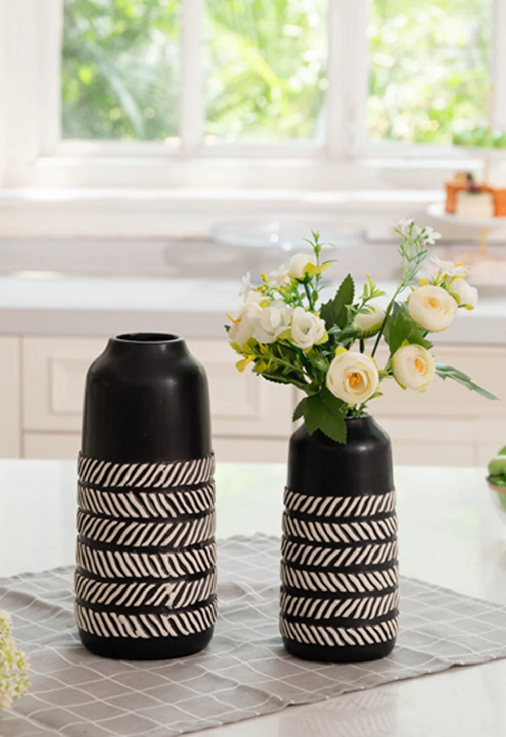 10"H, 7.5"H Black and White Vase for Table Decor Boho Ceramic Vases Accents, Decorative Tall Vases for Bathroom Mantel Living Room Shelf, Ideal Gift for Dad