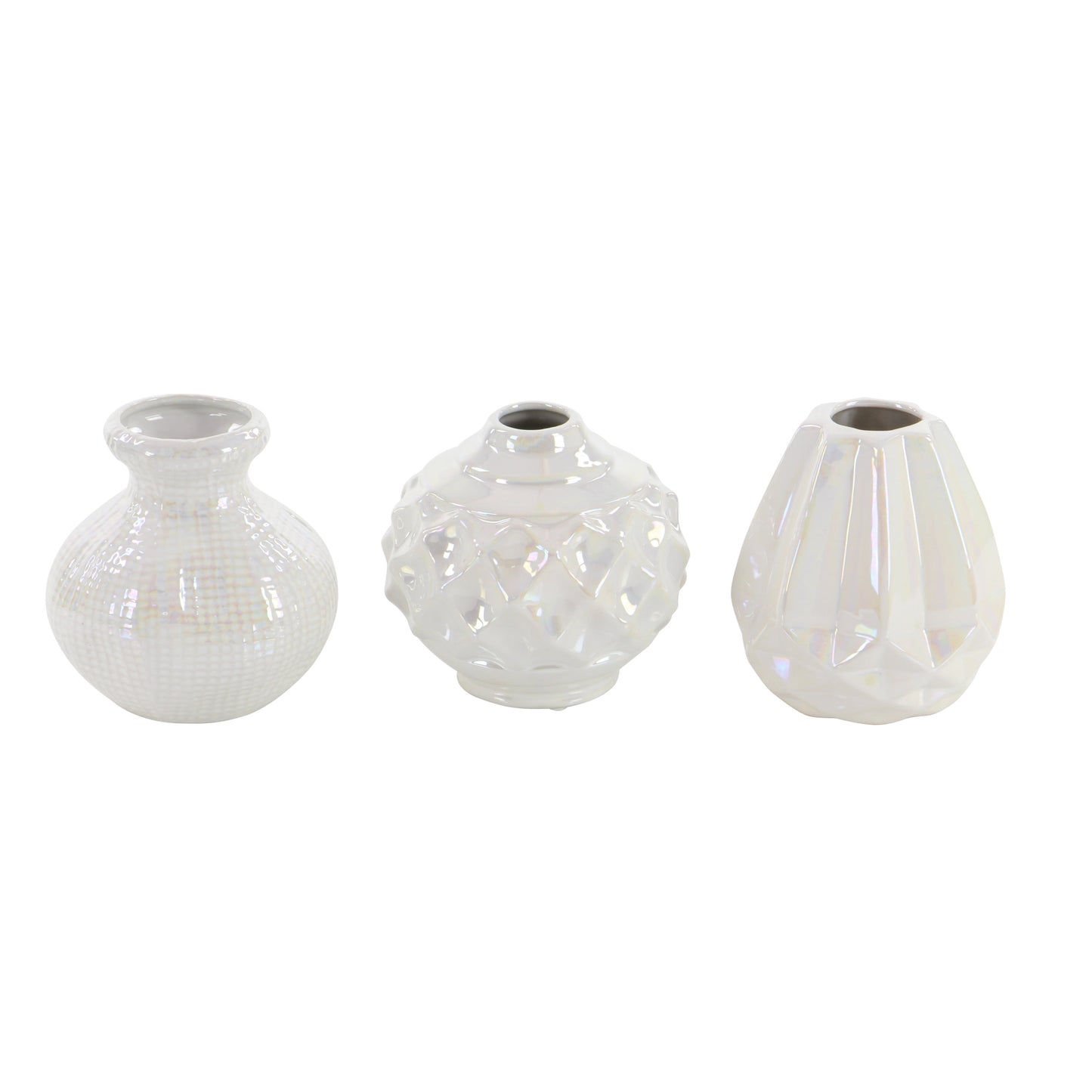 6"W, 6"H Cream Ceramic Vase with Varying Patterns, Set of 3