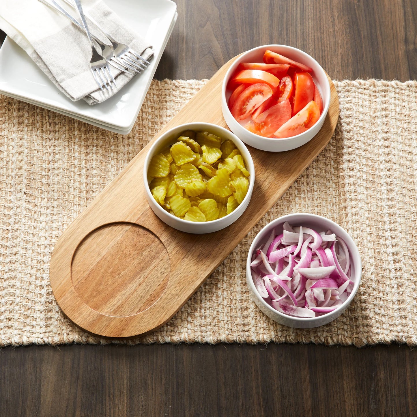 Acacia Wood Tray And Stoneware Bowl