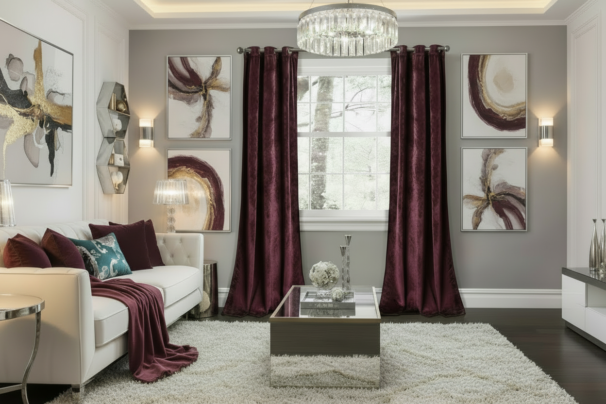 Luxury Plum Velvet Curtains - 2 Panels (38’’W X 84’’L)