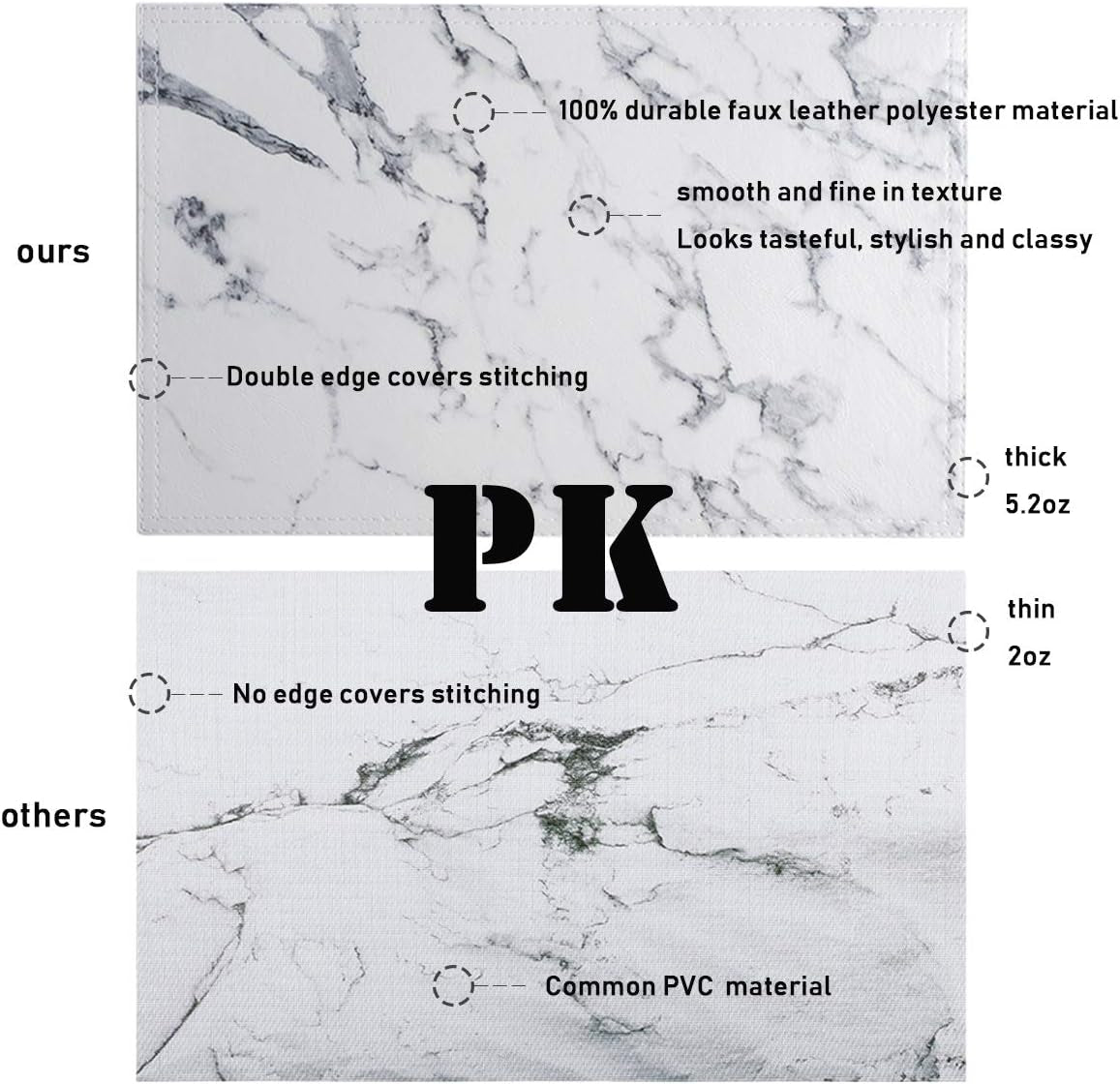 Marble Leather Placemats for Dining Table Waterproof Set of 4 Marble Decor for Kitchen Table Easy to Clean PU Place Mats for Dinning,Office