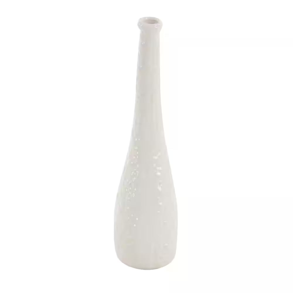 3 In., 12 In. White Slim Textured Bottleneck Ceramic Decorative Vase with Varying Patterns (Set of 3)