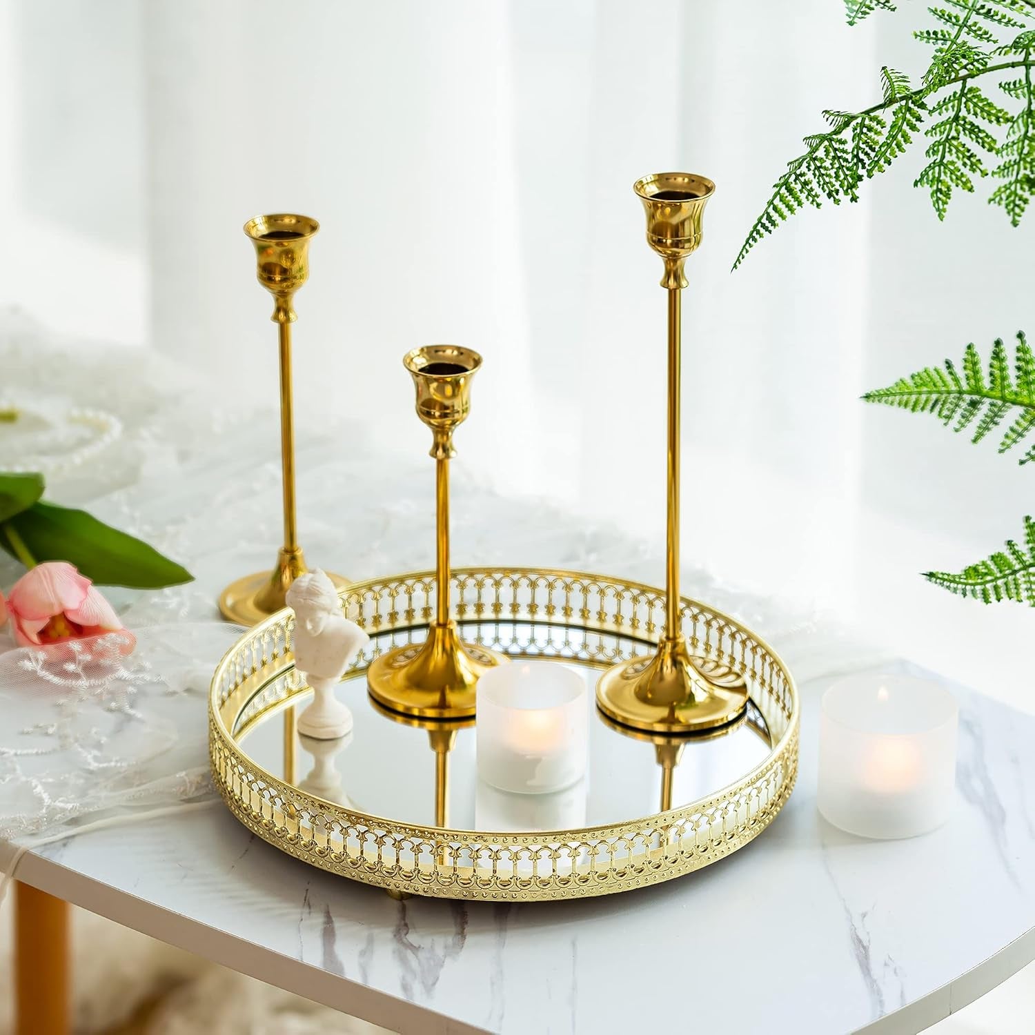 Candlestick Holder Gold Set of 3: Decorative Candle Holders for Taper Candle for Home Wedding Decor