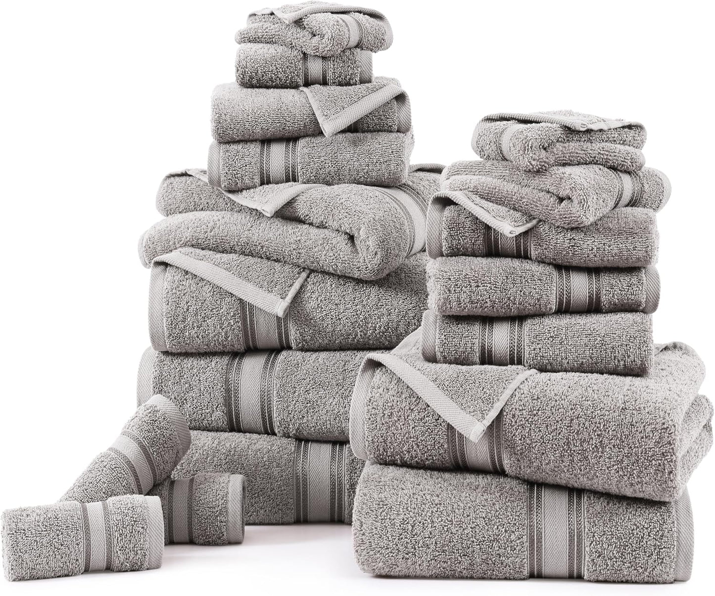 Bath Towels for Bathroom Set- 100% Cotton Towel Set, Soft Bath Set- 6 Bathroom Towels, 6 Hand Towels, 6 Wash Cloths, Quick Dry, Highly Absorbent Shower Towels - 18 Piece Set Grey