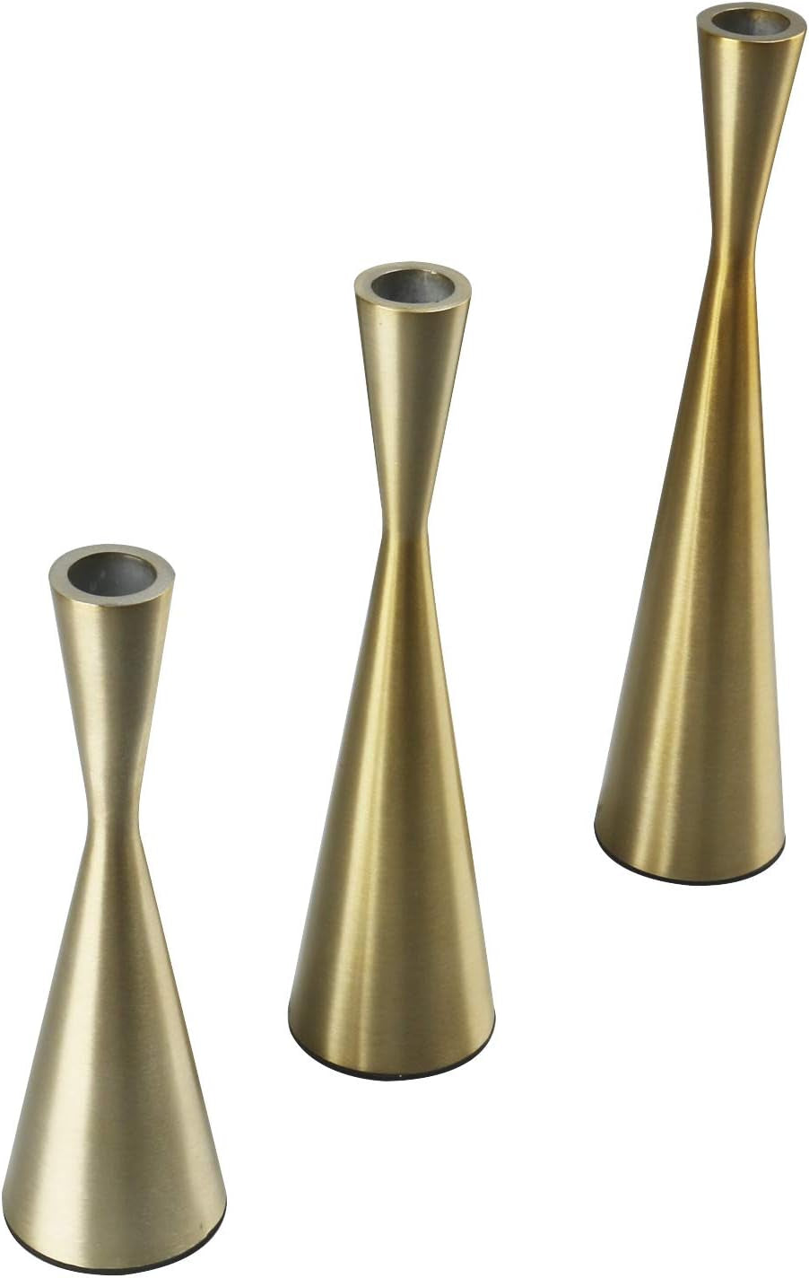 Elegant Brushed Golden Brass Candlestick Holders - Set of 3 