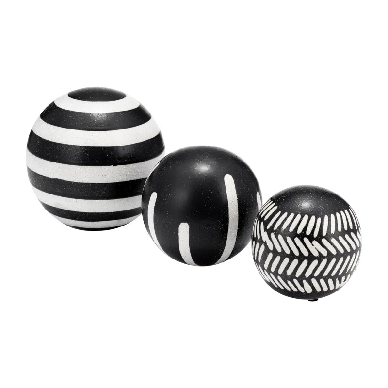 Contemporary Decorative Black and White Orbs - Set of 3