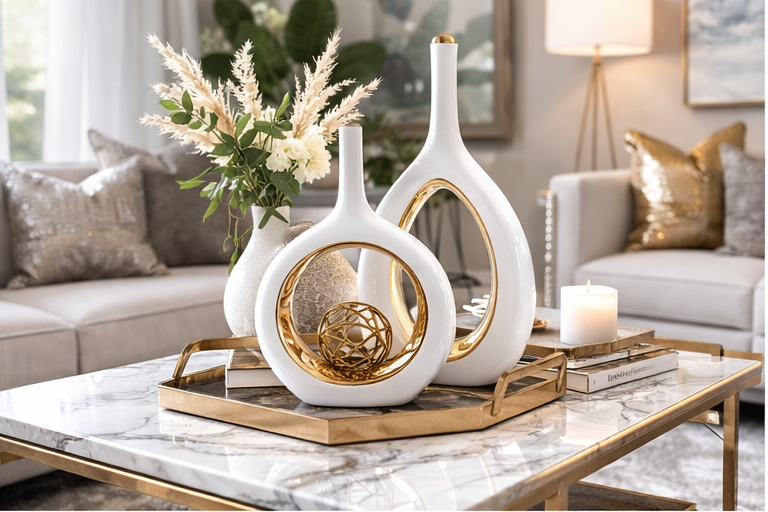 Glam White Gold Vases - Set of 2