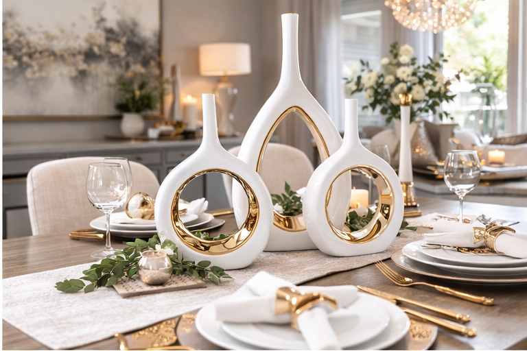 Glam White Gold Vases - Set of 2