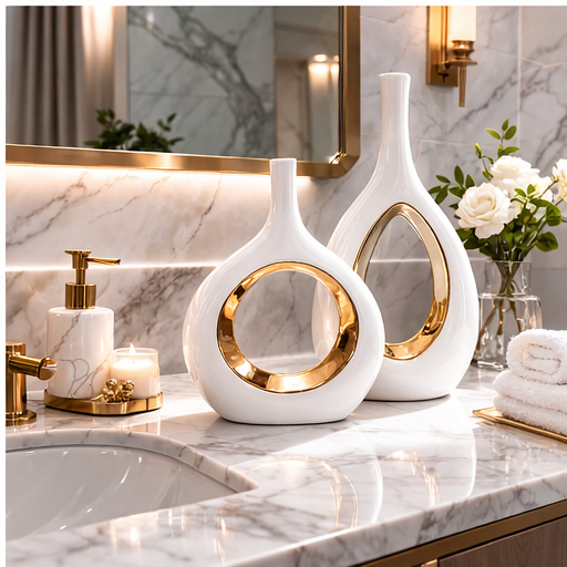 Glam White Gold Vases - Set of 2