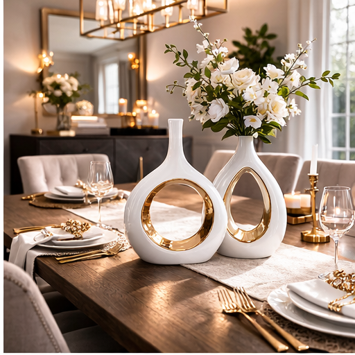 Glam White Gold Vases - Set of 2
