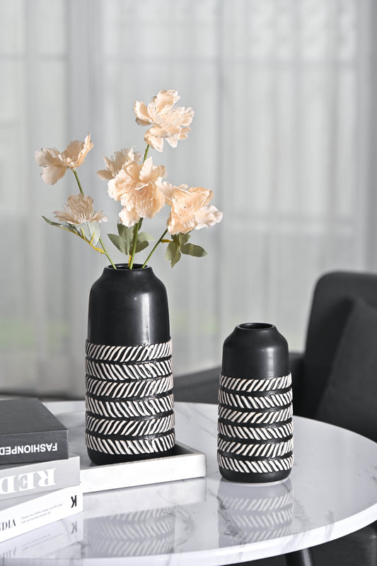 10"H, 7.5"H Black and White Vase for Table Decor Boho Ceramic Vases Accents, Decorative Tall Vases for Bathroom Mantel Living Room Shelf, Ideal Gift for Dad