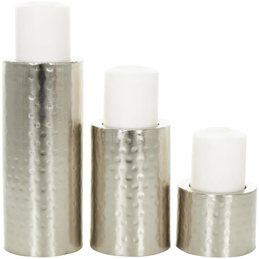 Silver Metal Pillar Candle Holder - Set of 3