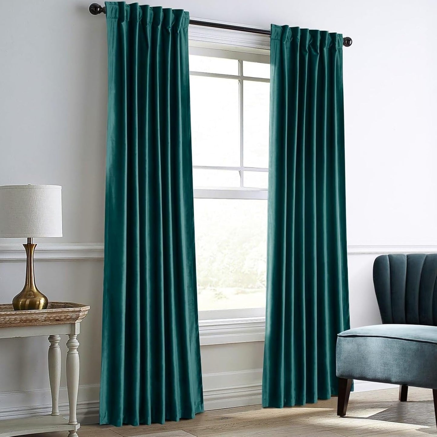 Teal Green Velvet Curtains for Living Room Thermal Insulated Rod Pocket Back Tab Window Curtain for Bedroom 2 Panels 52" W X 108" L