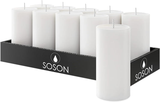 Luxury Smooth White Pillar Candles - Set of 10