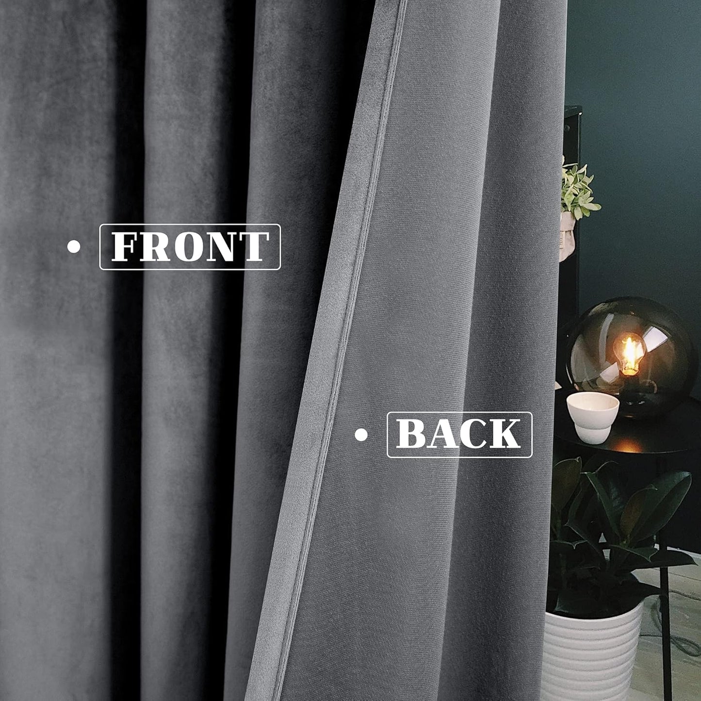 Dark Grey Velvet Curtains - 2 Panels (W52 X L108 Inch)