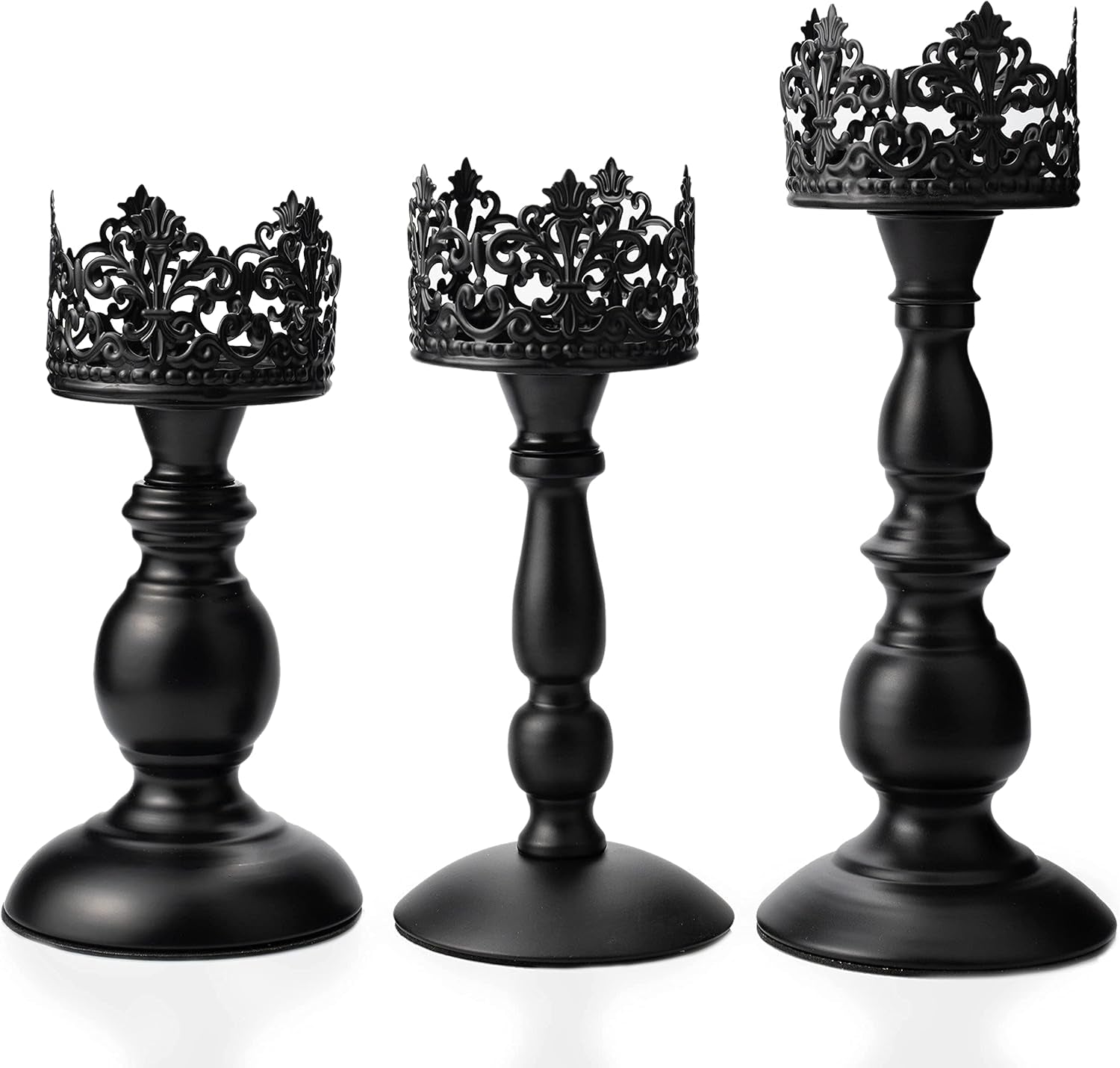 Vintage Matte Black Metal Pillar Candle Holders - Set of 2