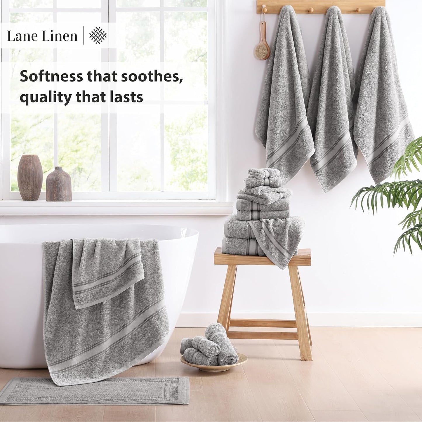 Bath Towels for Bathroom Set- 100% Cotton Towel Set, Soft Bath Set- 6 Bathroom Towels, 6 Hand Towels, 6 Wash Cloths, Quick Dry, Highly Absorbent Shower Towels - 18 Piece Set Grey