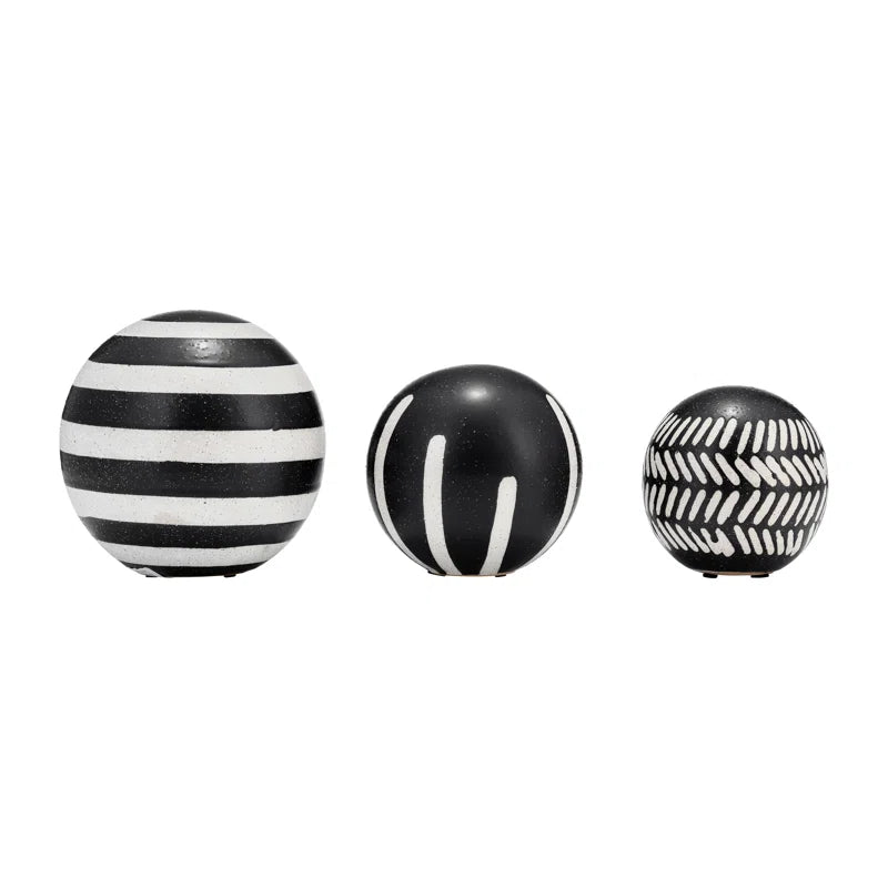 Contemporary Decorative Black and White Orbs - Set of 3