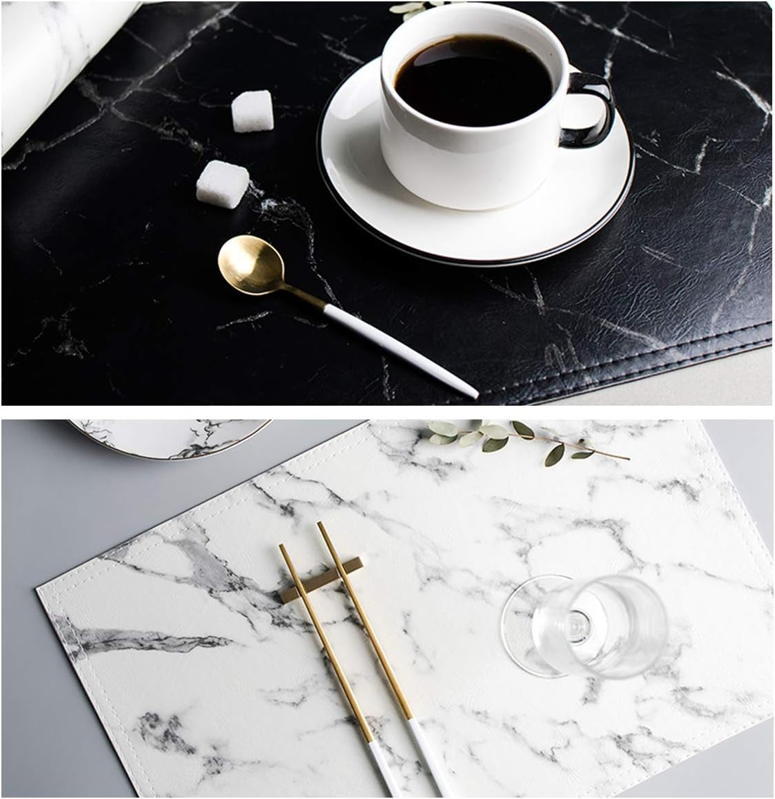 Marble Leather Placemats for Dining Table Waterproof Set of 4 Marble Decor for Kitchen Table Easy to Clean PU Place Mats for Dinning,Office