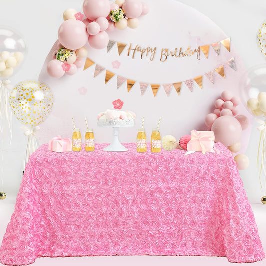 Satin Pink Rosette Tablecloth - Qty 1 (50X80 Inches)