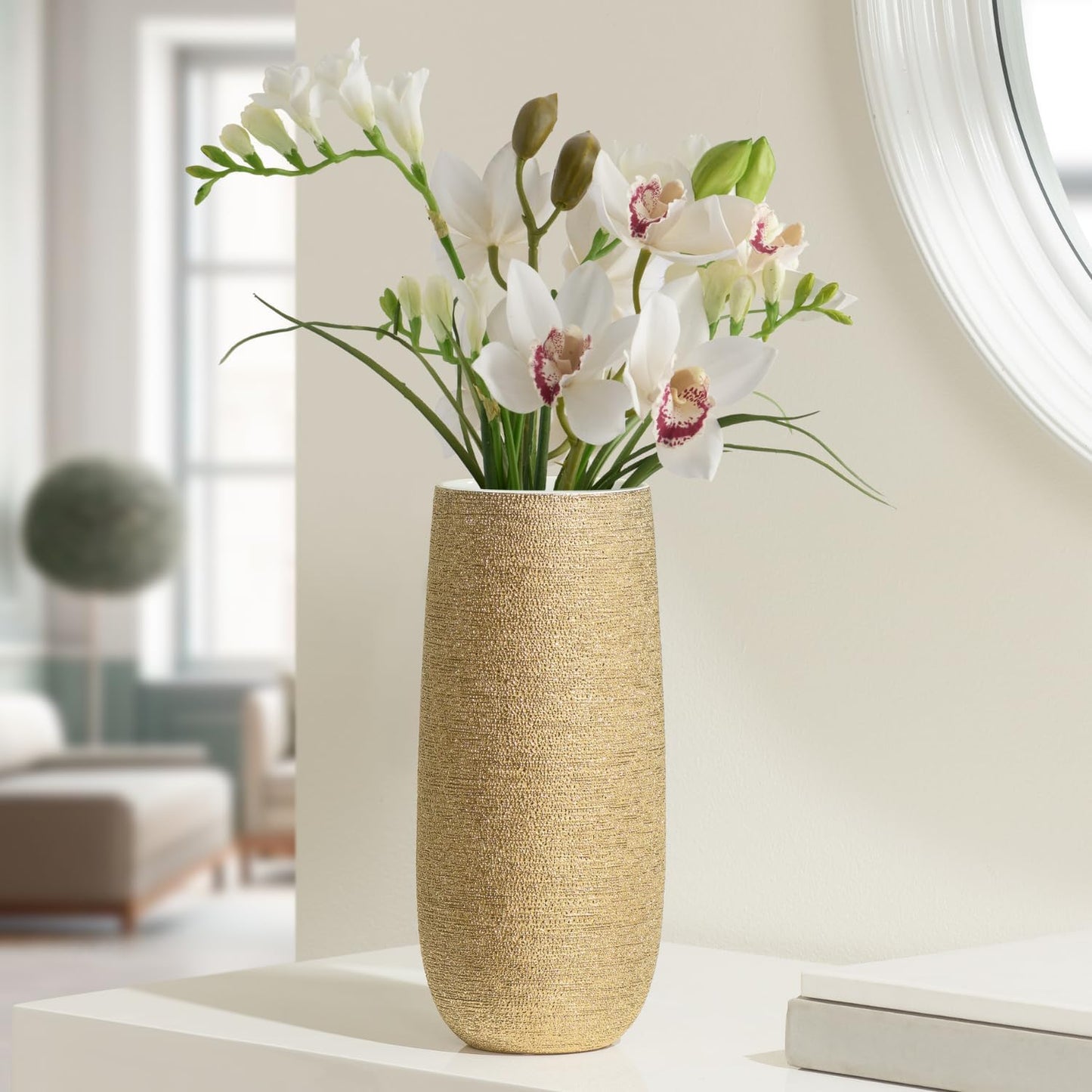 Textured Gold Cylinder Vase 11" 