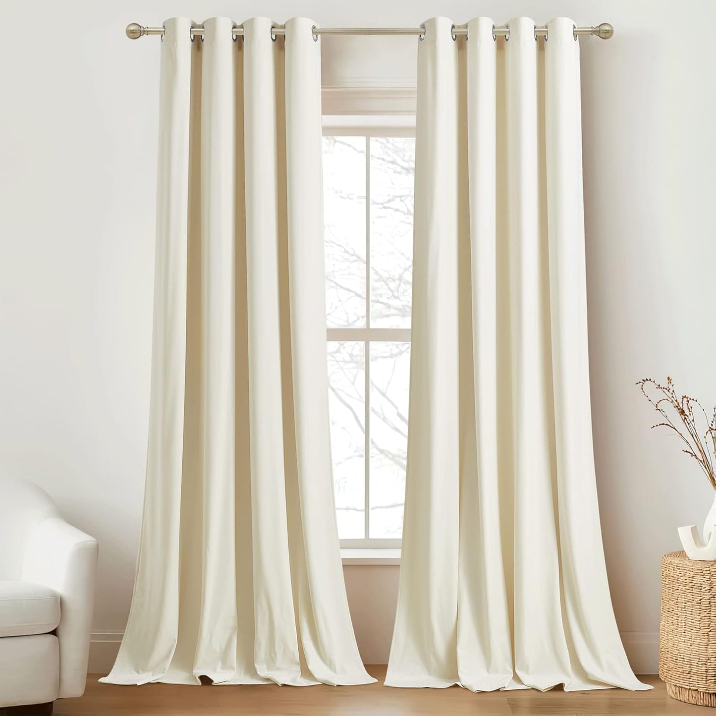 Luxury Ivory Velvet Blackout Curtains -  Set of 2 Panels (84"L x 52"W)