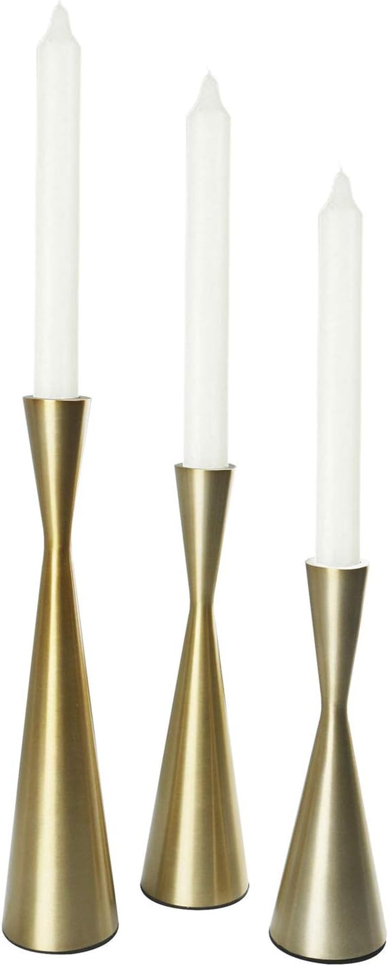 Elegant Brushed Golden Brass Candlestick Holders - Set of 3 