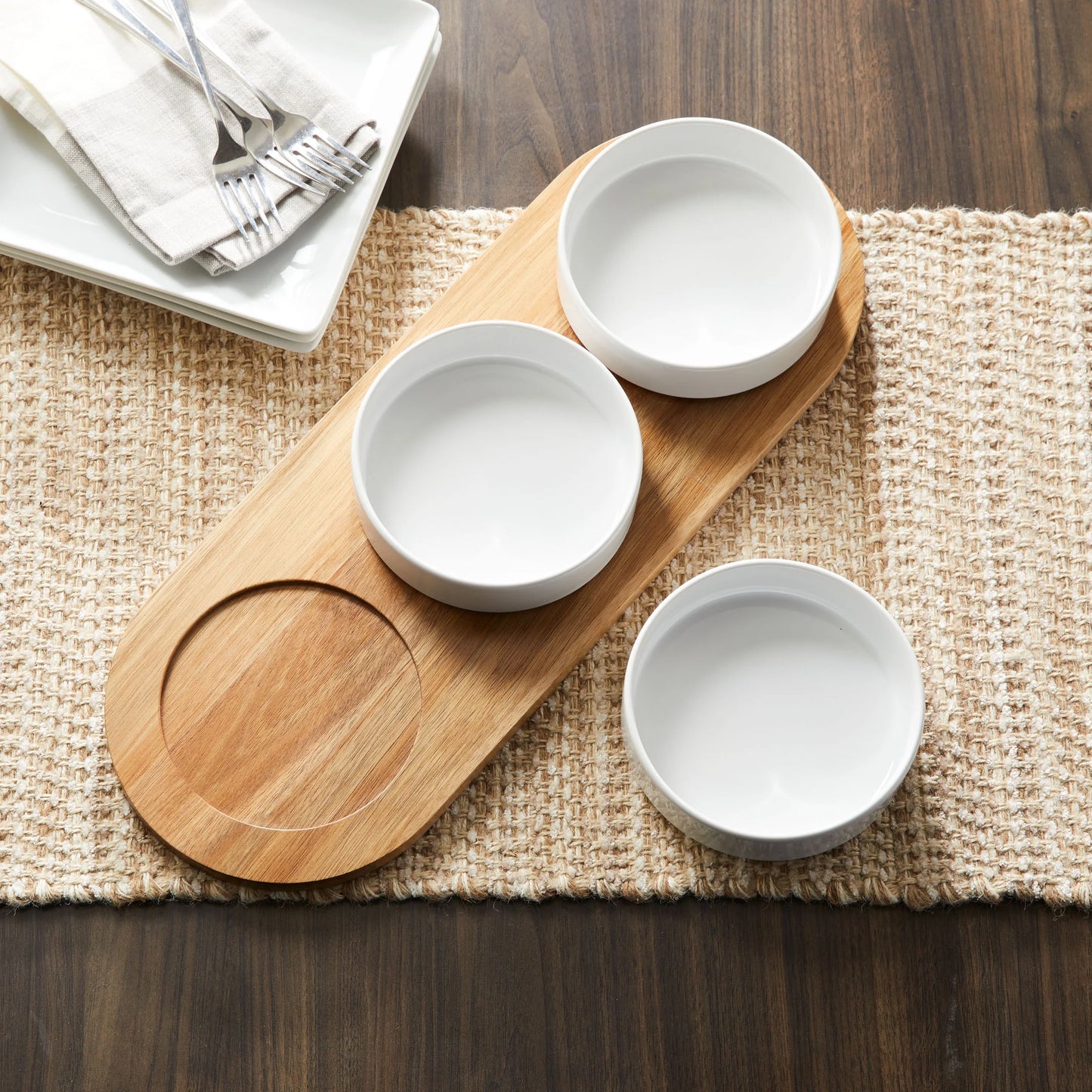 Acacia Wood Tray And Stoneware Bowl