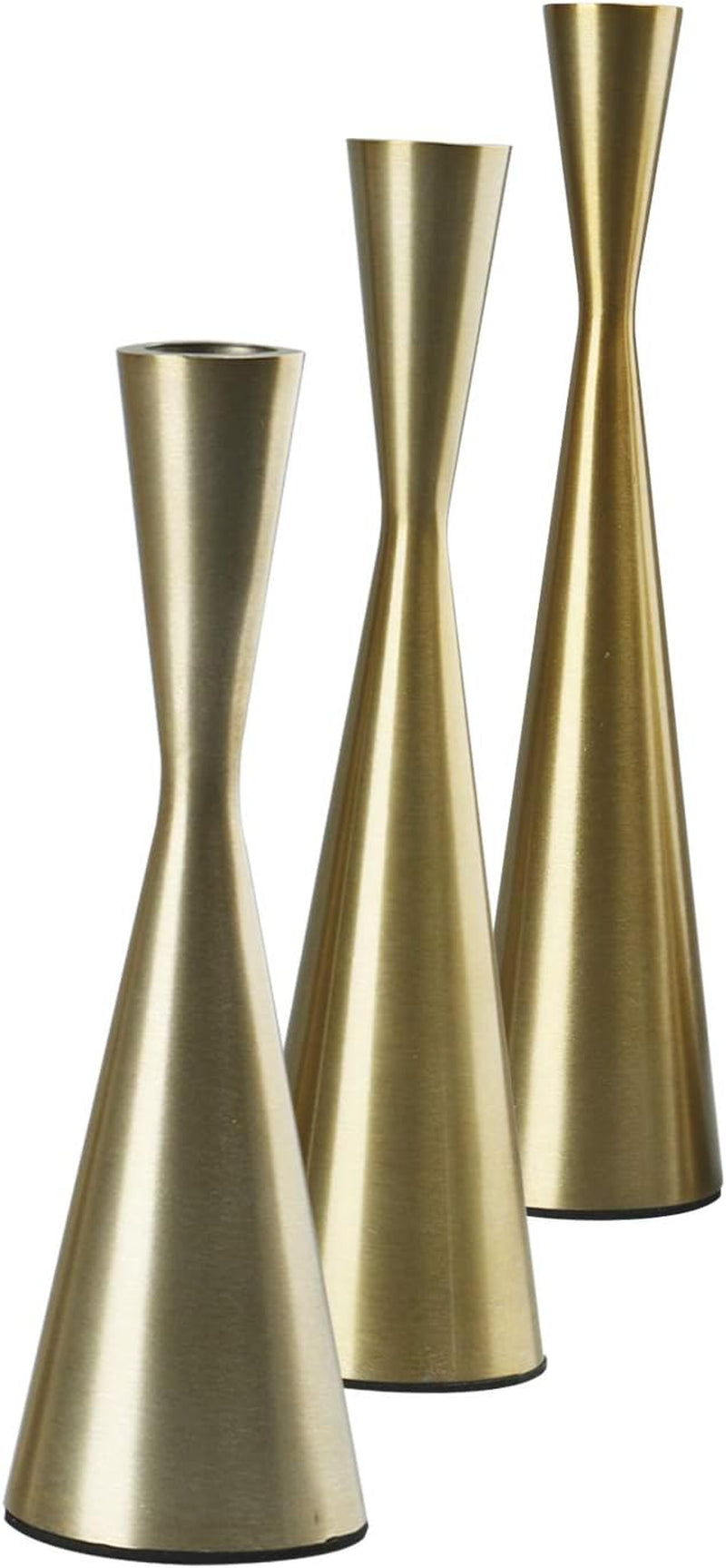 Elegant Brushed Golden Brass Candlestick Holders - Set of 3 