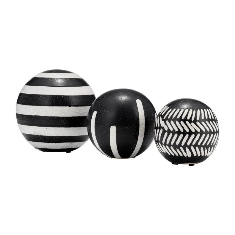 Contemporary Decorative Black and White Orbs - Set of 3