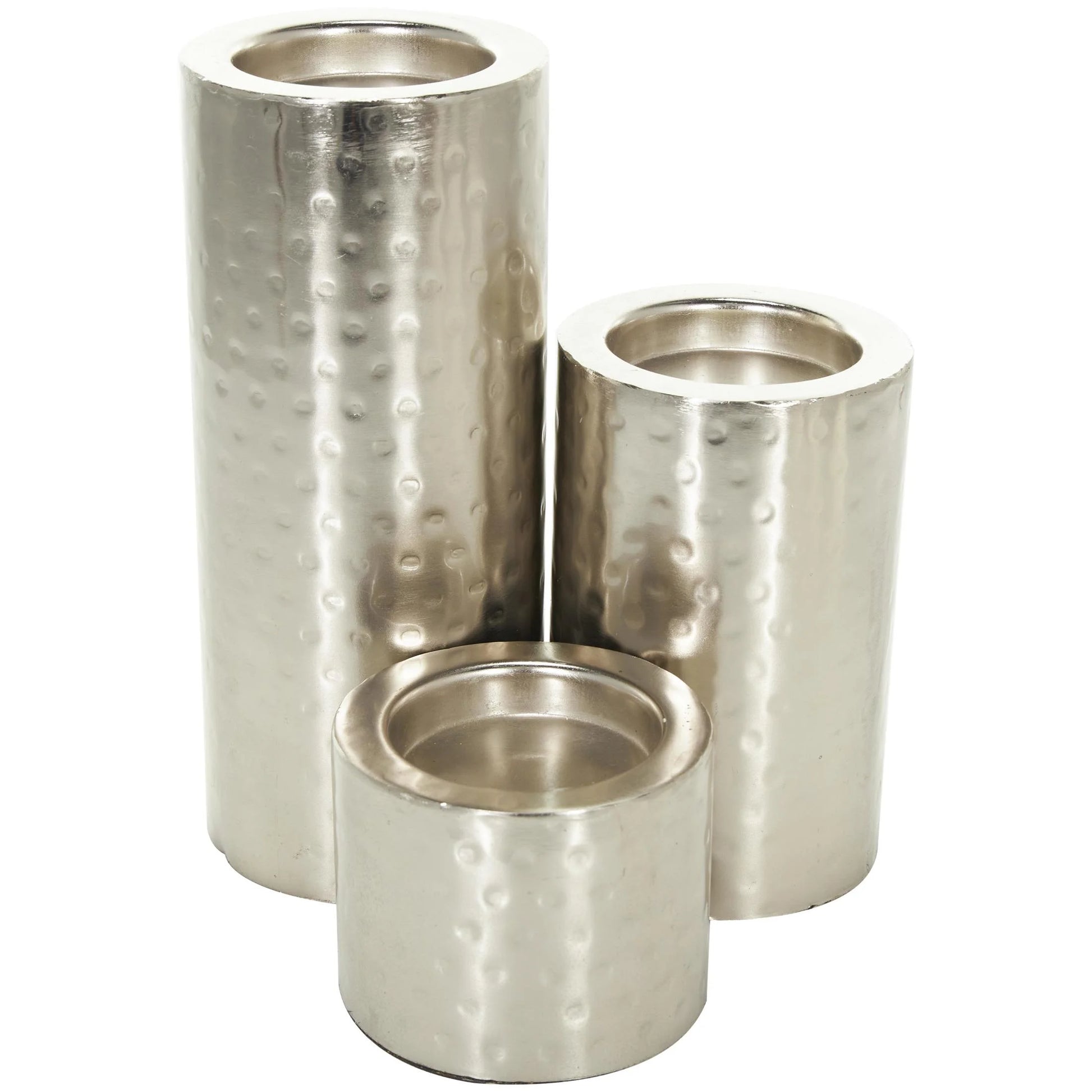 Silver Metal Pillar Candle Holder - Set of 3