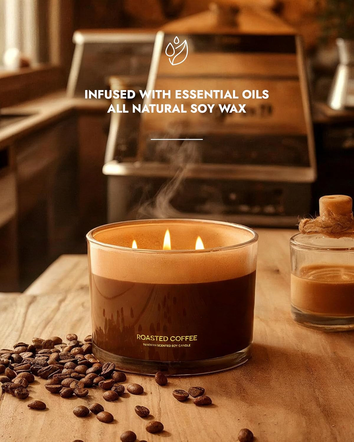 Luxury Aromatherapy Roasted Coffee Natural Soy Candle - 3 Wick