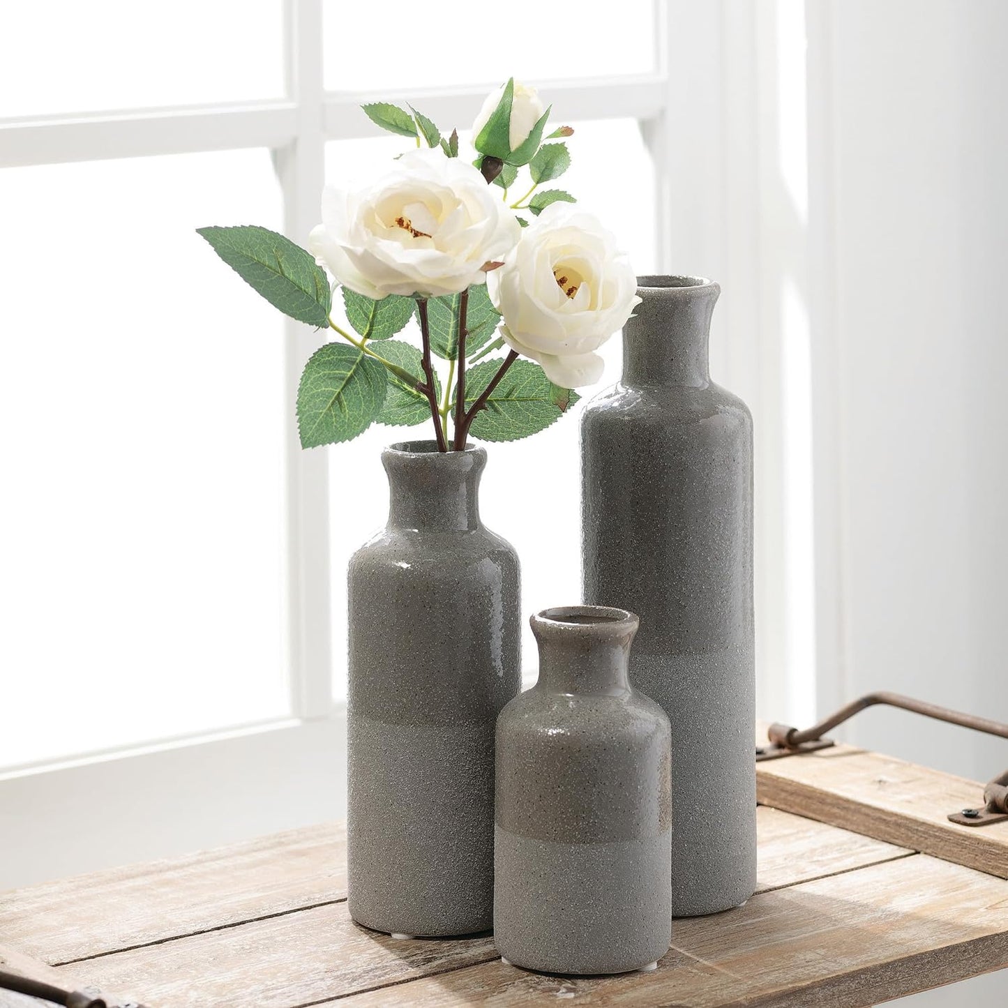 Modern Grey Ceramic Vases - Set of 3