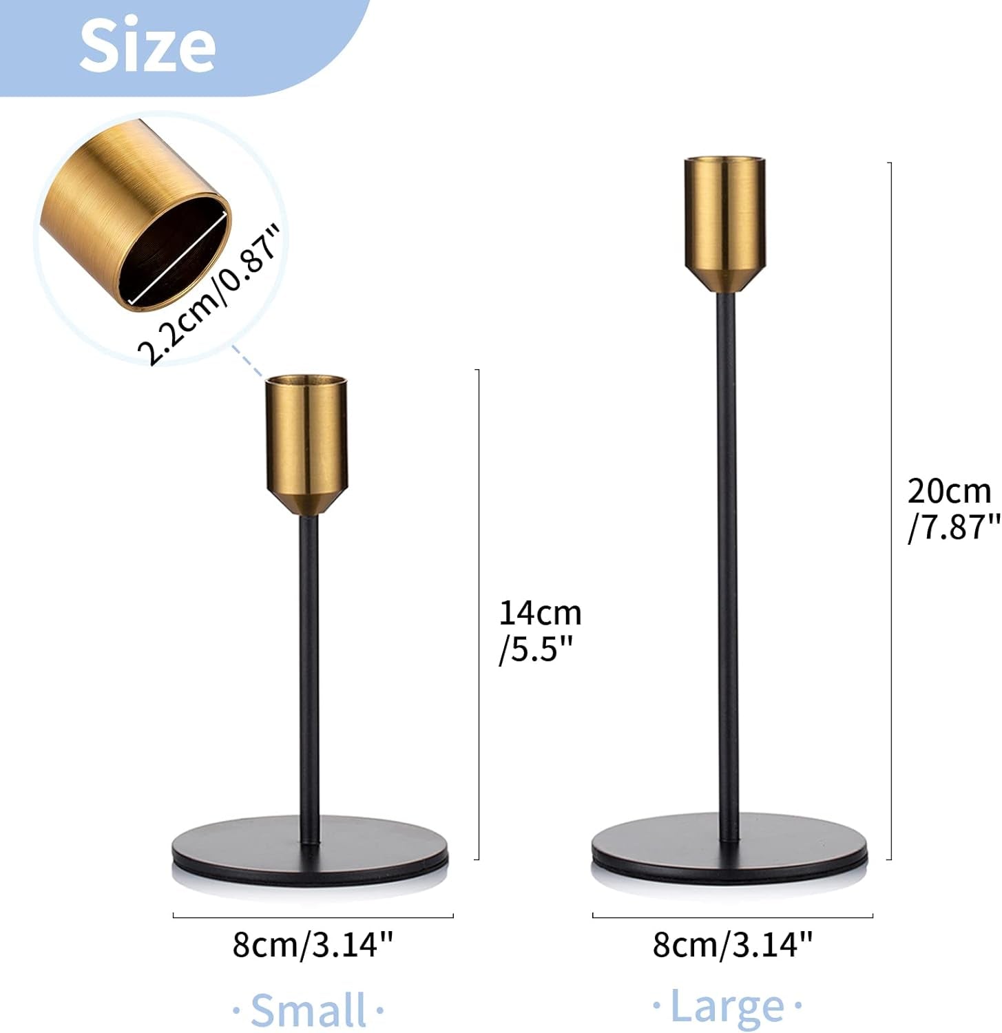 Elegant Brushed Metal Gold & Black Candlestick Holders - Set of 6