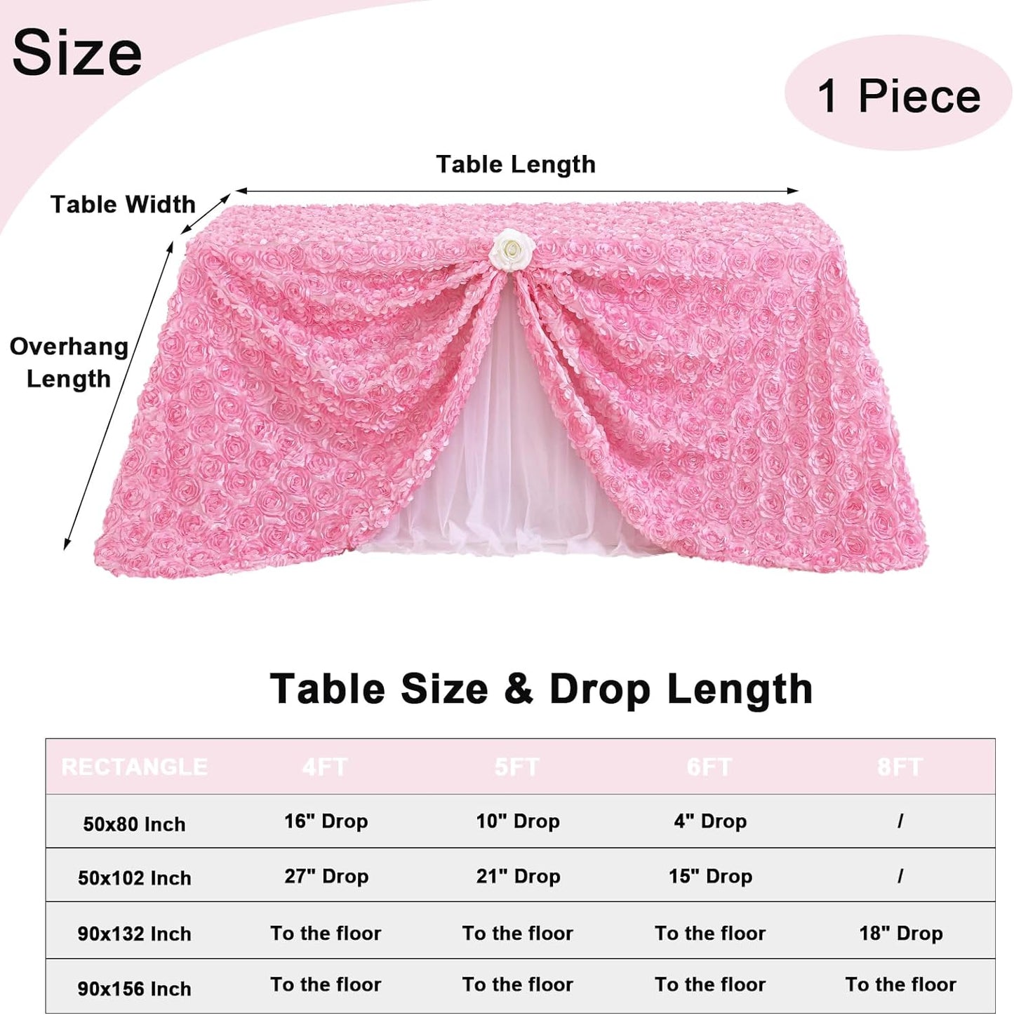 Satin Pink Rosette Tablecloth - Qty 1 (50X80 Inches)