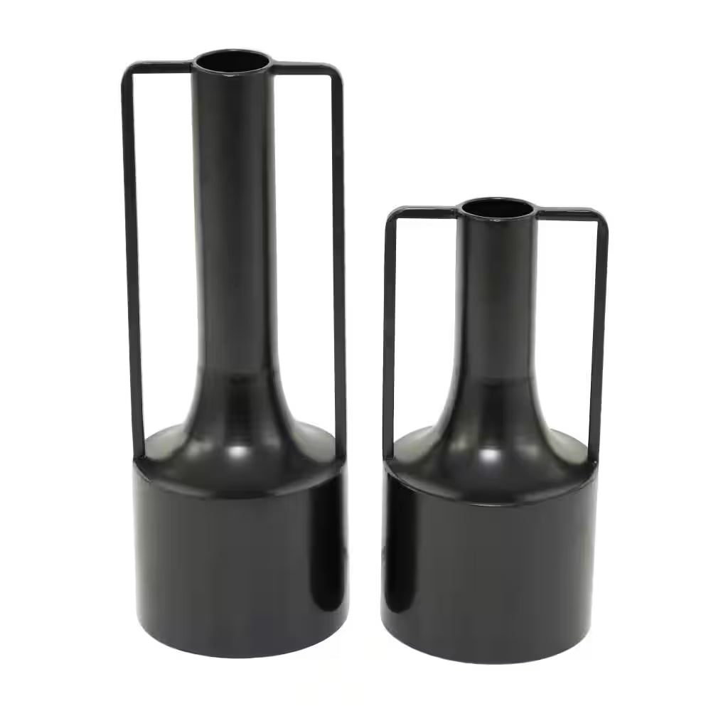 Modern Black Metal Vases - Set of 2