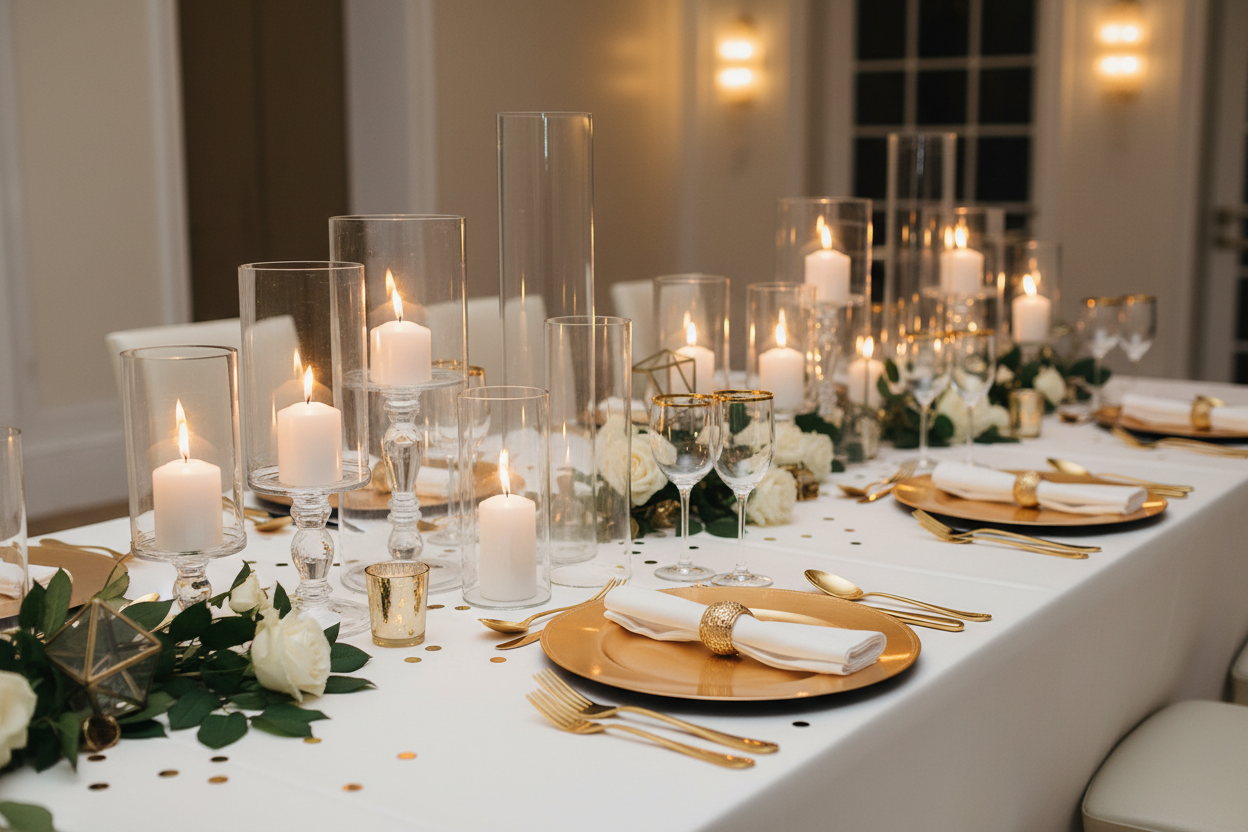 Luxury Glass Hurricane Candle Holders - Set of 6