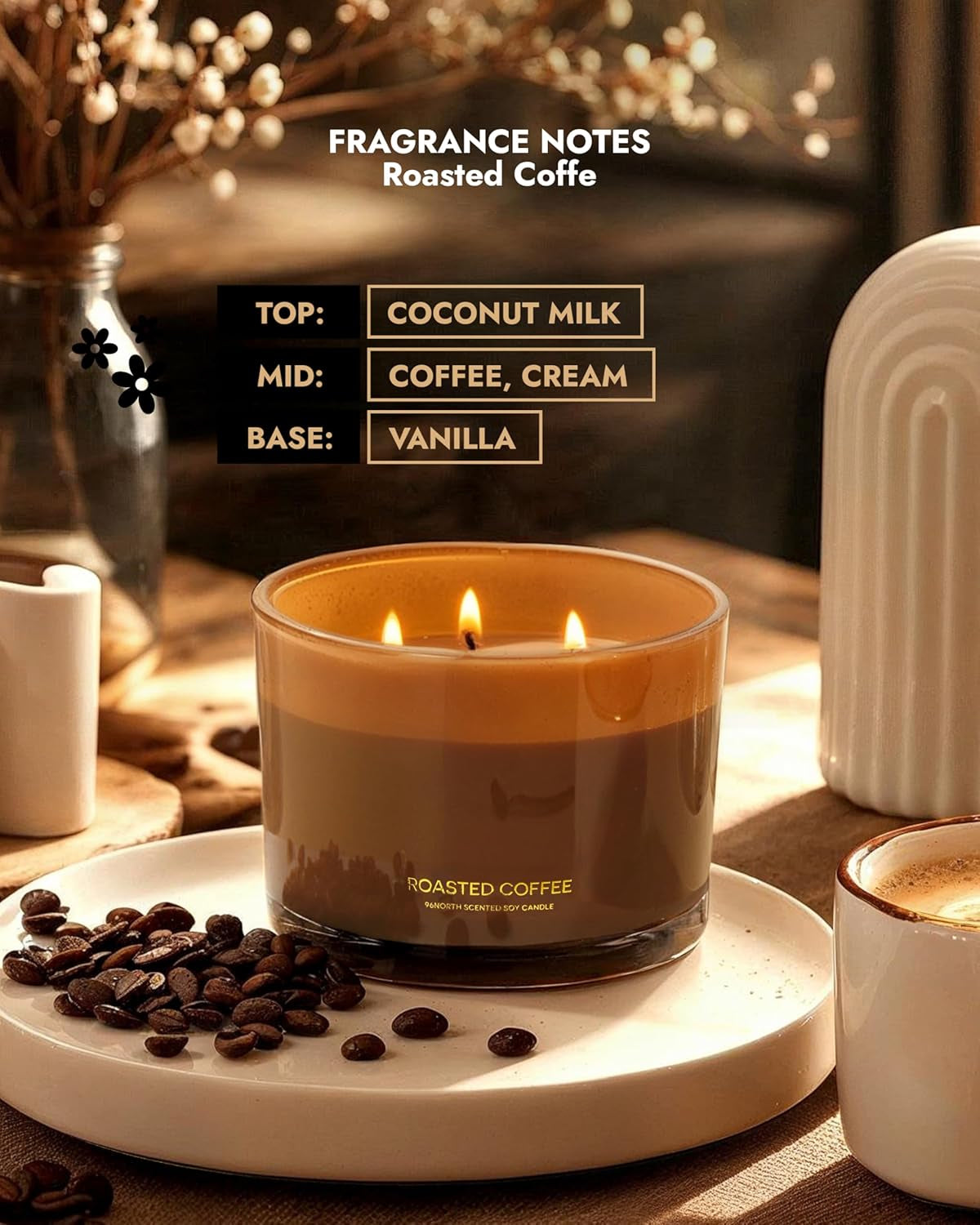 Luxury Aromatherapy Roasted Coffee Natural Soy Candle - 3 Wick