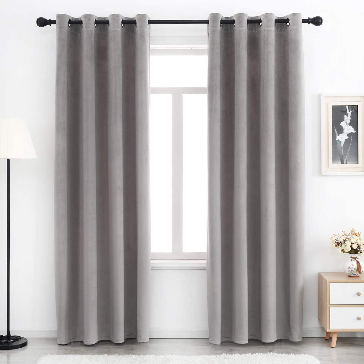 Grey Velvet Curtains 120 Inches Long Sliding Door Curtains for Living Room Ivory Velvet Curtains Grommet Heavy Velvet Drapes Thermal Insulated Curtains for Bedroom Set of 1 Panel