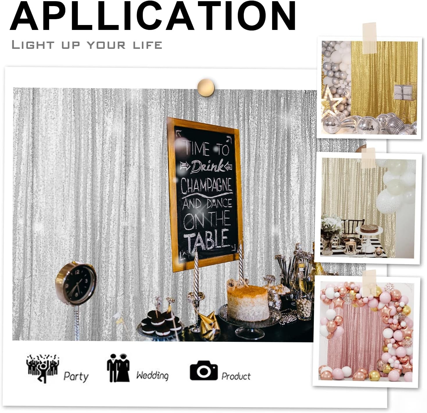 Gold Sequin Backdrop Curtains - 2 Panels